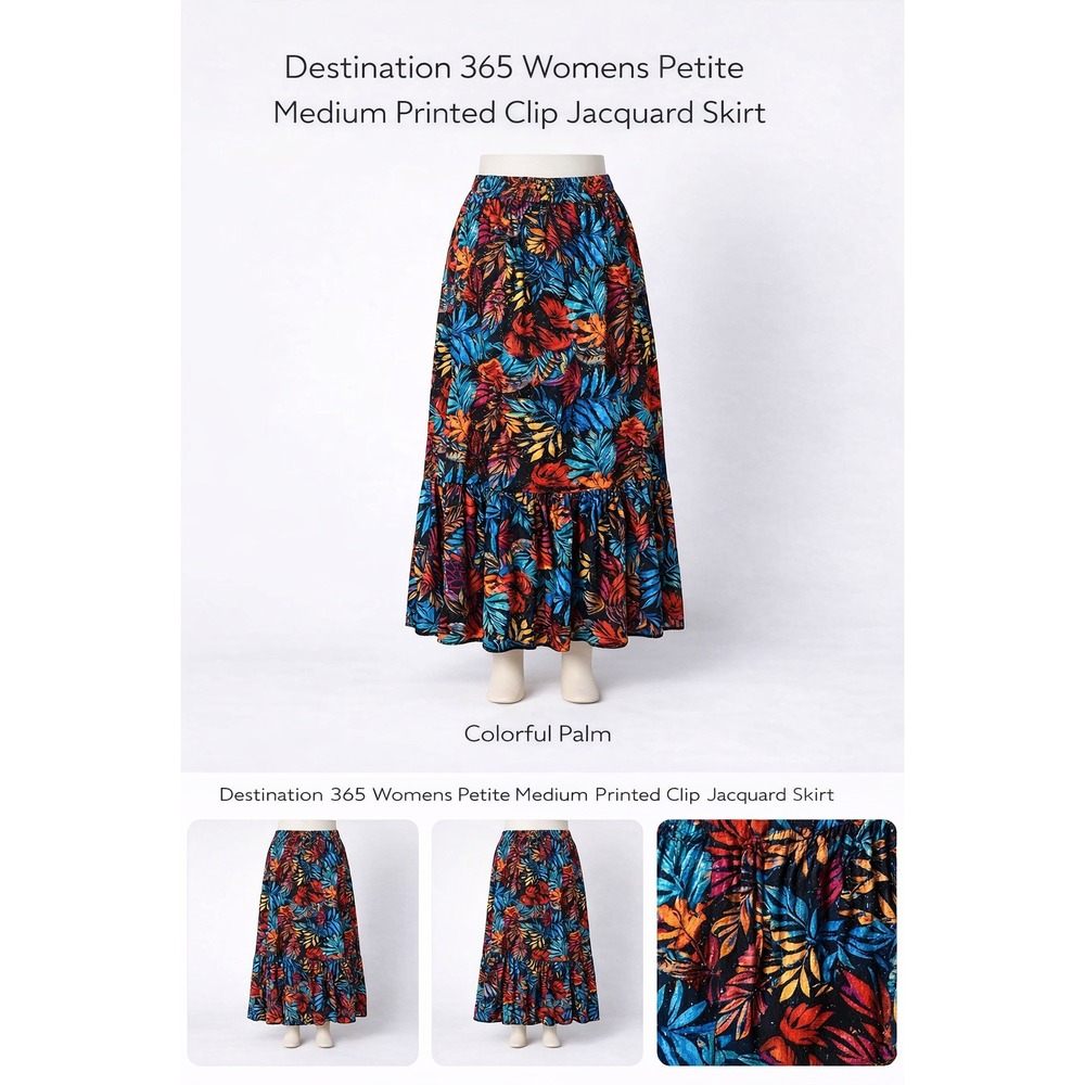 Destination‎ 365 Womens Petite Medium Printed Clip Jacquard Skirt Colorful Palm